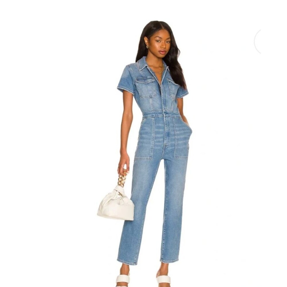 Good American Fit for Success Blue Denim Jumpsuit Coverall Utiliity Size 2/M